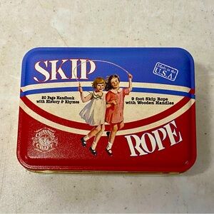 Channel Craft Skip Rope 9 Feet Wood Handles with Rhymes Book Made In USA Tin Box